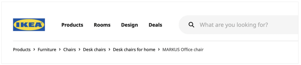 Breadcrumb navigation on Ikea's website 