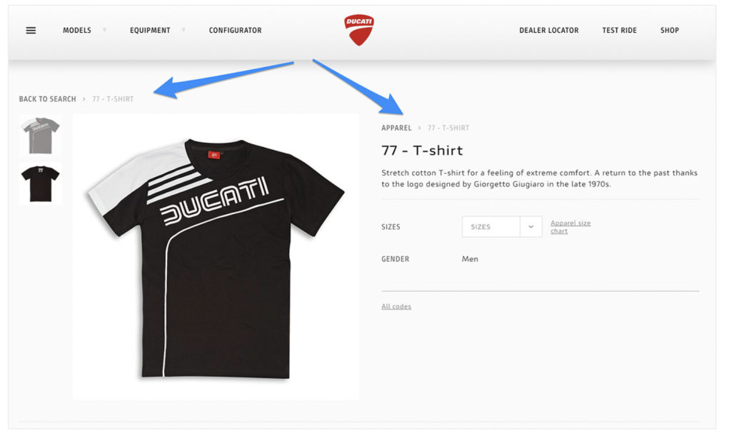 Ducati website has bad breadcrumbs